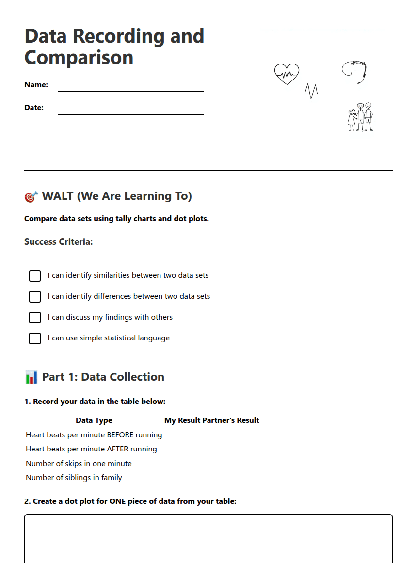 Data Recording and Comparison worksheet preview