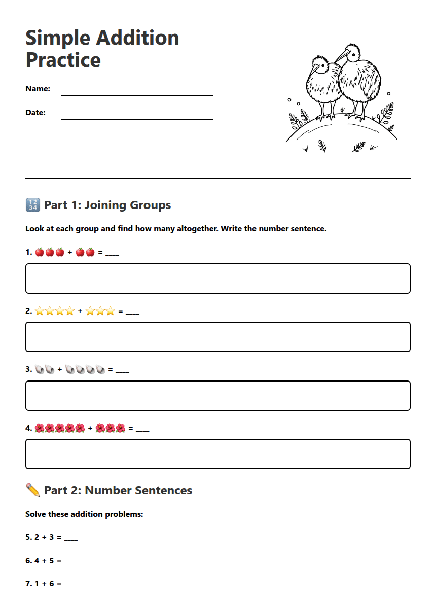 Simple Addition Practice worksheet preview