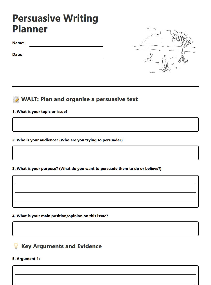 Persuasive Writing Planner worksheet preview