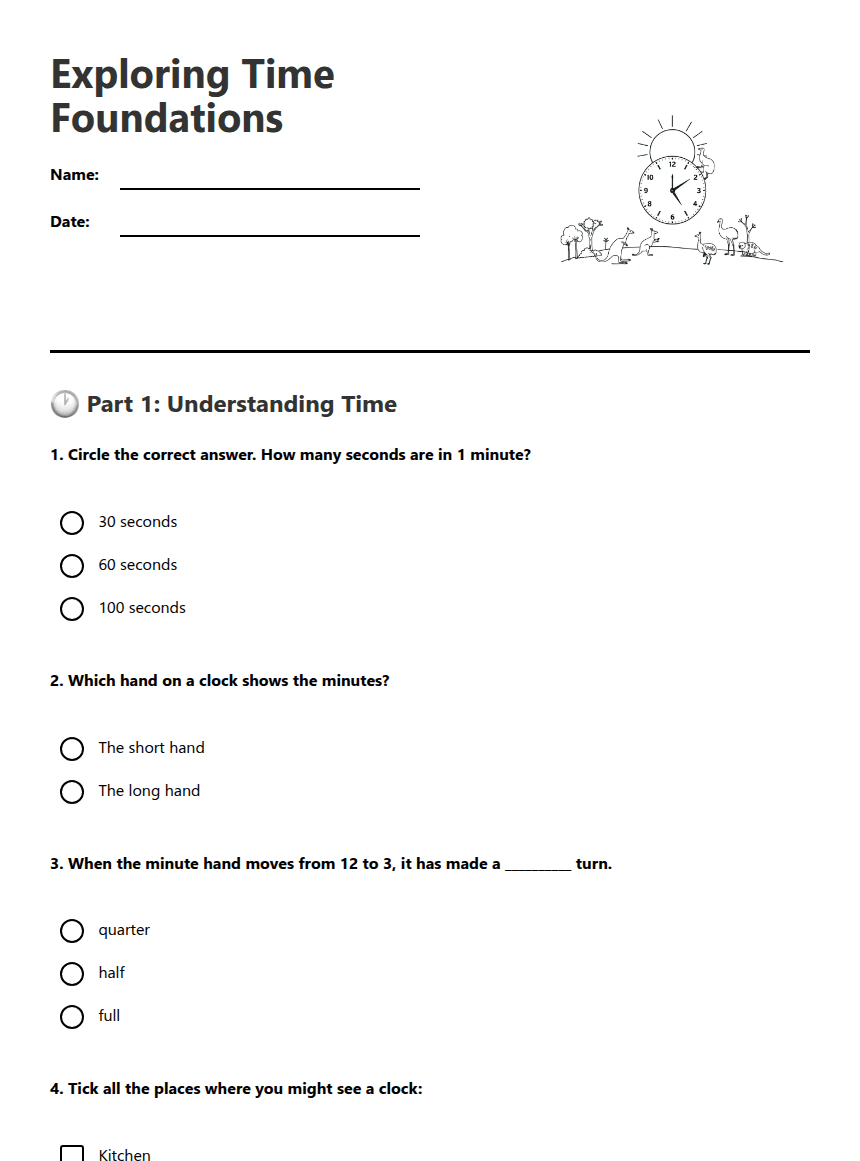Exploring Time Foundations worksheet preview