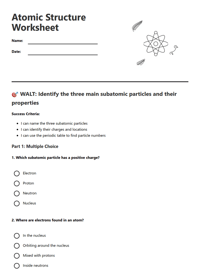 Atomic Structure Worksheet