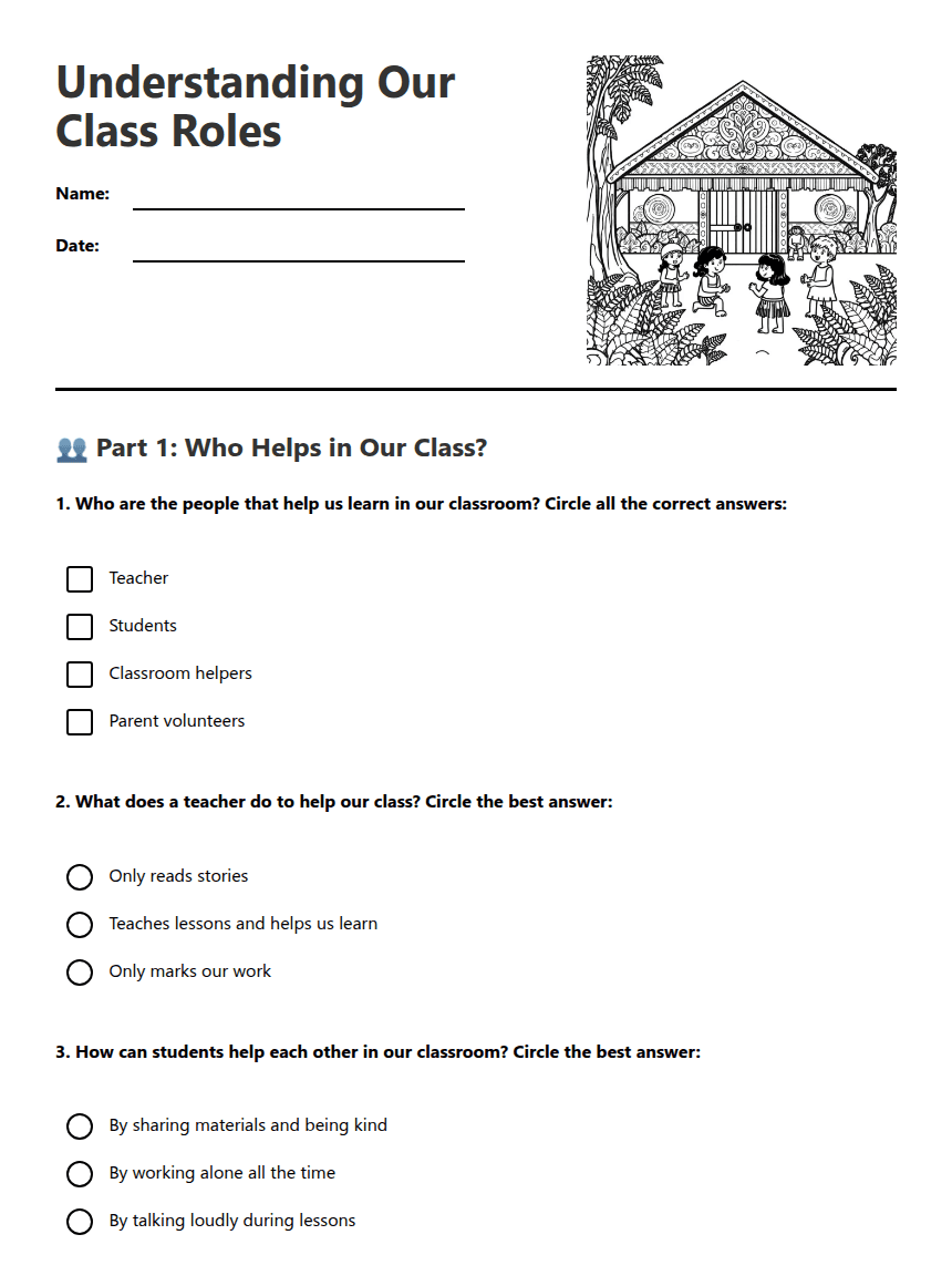 Understanding Our Class Roles worksheet preview