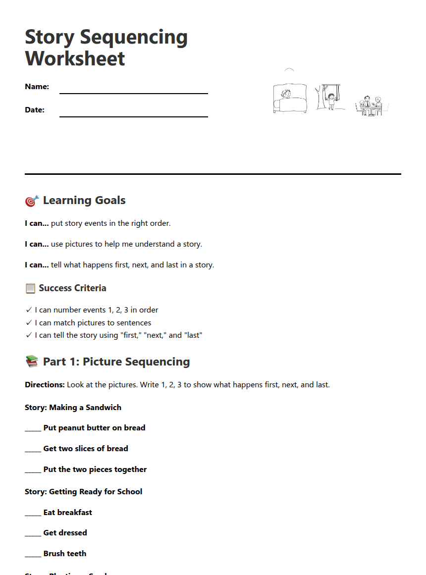 Story Sequencing Worksheet worksheet preview