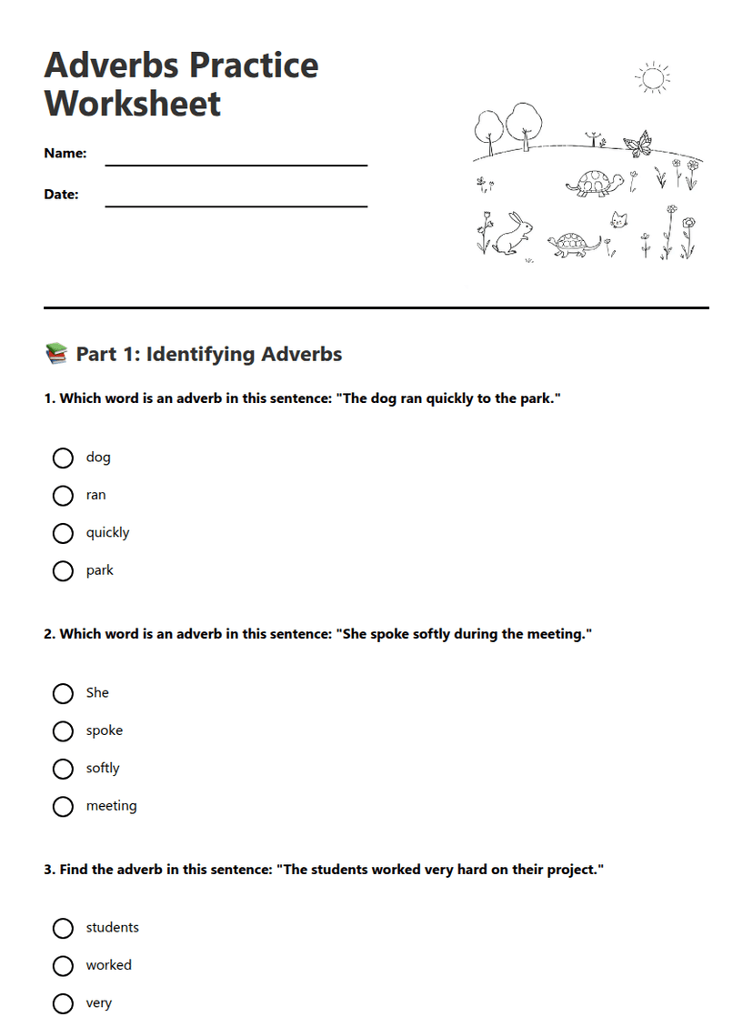 Adverbs Practice Worksheet