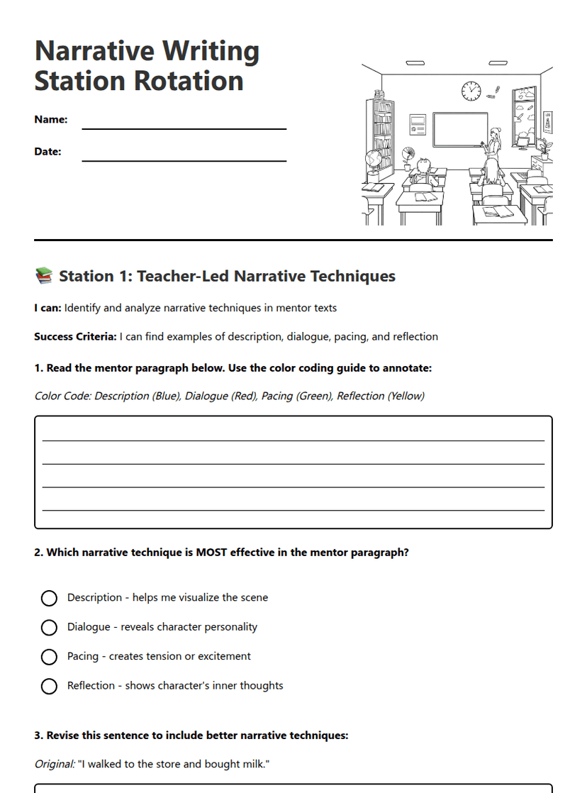 Narrative Writing Station Rotation