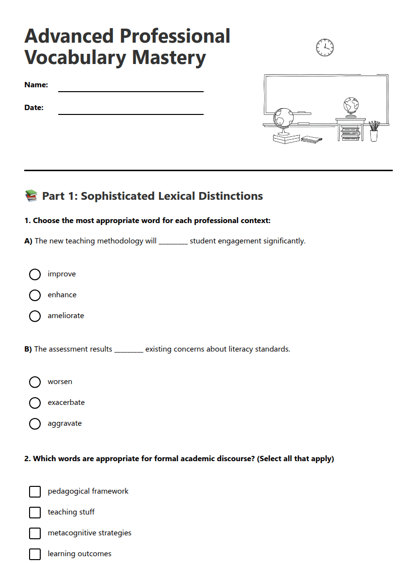 Advanced Professional Vocabulary Mastery worksheet preview