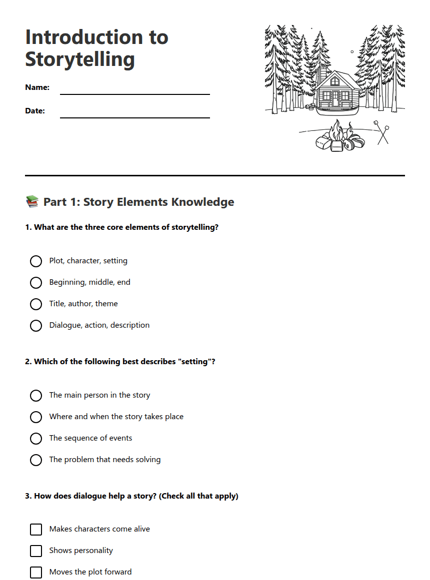Introduction to Storytelling worksheet preview