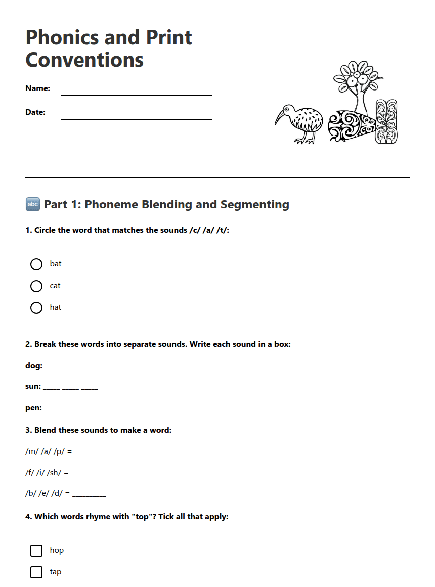Phonics and Print Conventions worksheet preview