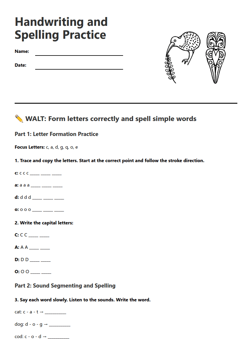 Handwriting and Spelling Practice worksheet preview