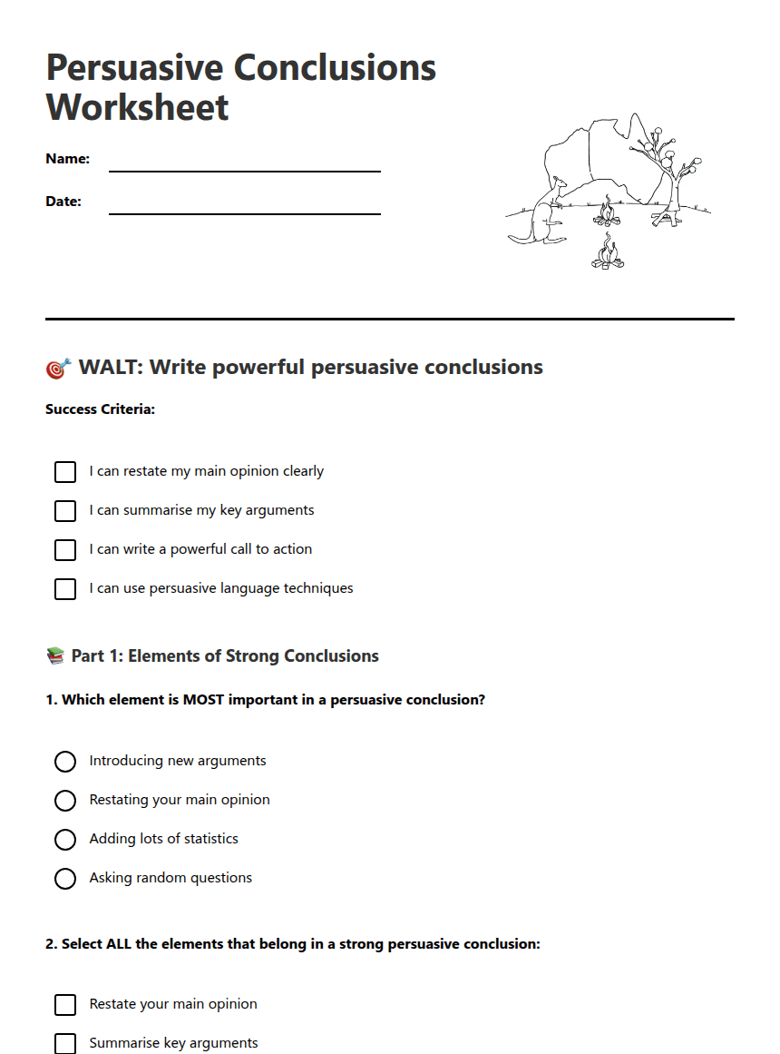 Persuasive Conclusions Worksheet worksheet preview