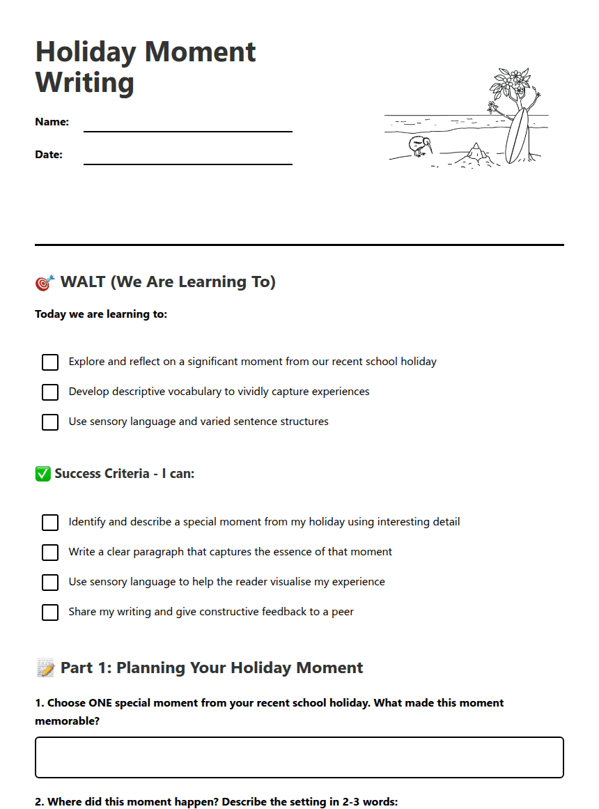 Holiday Moment Writing worksheet preview