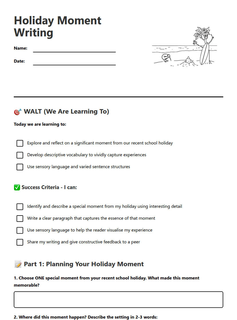 Holiday Moment Writing