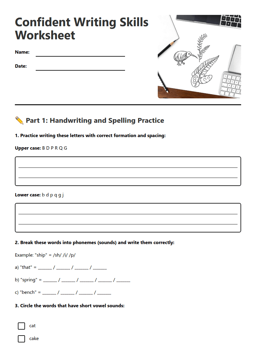 Confident Writing Skills Worksheet worksheet preview