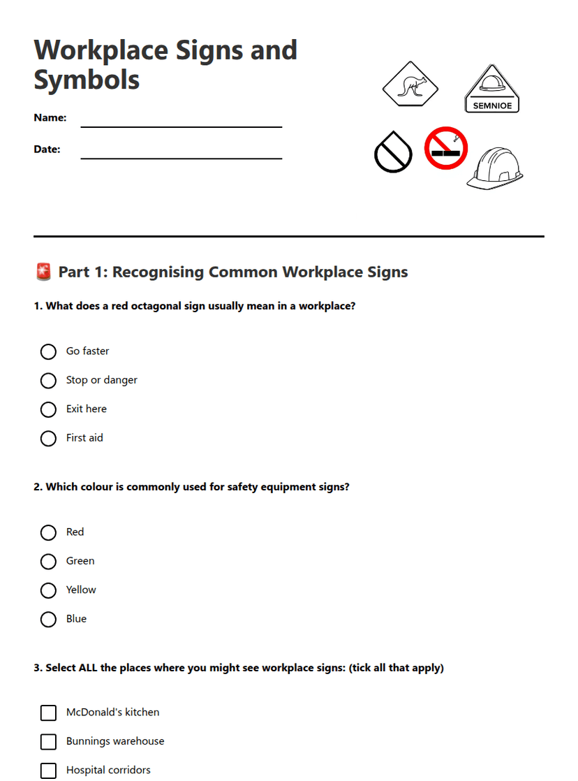 Workplace Signs and Symbols