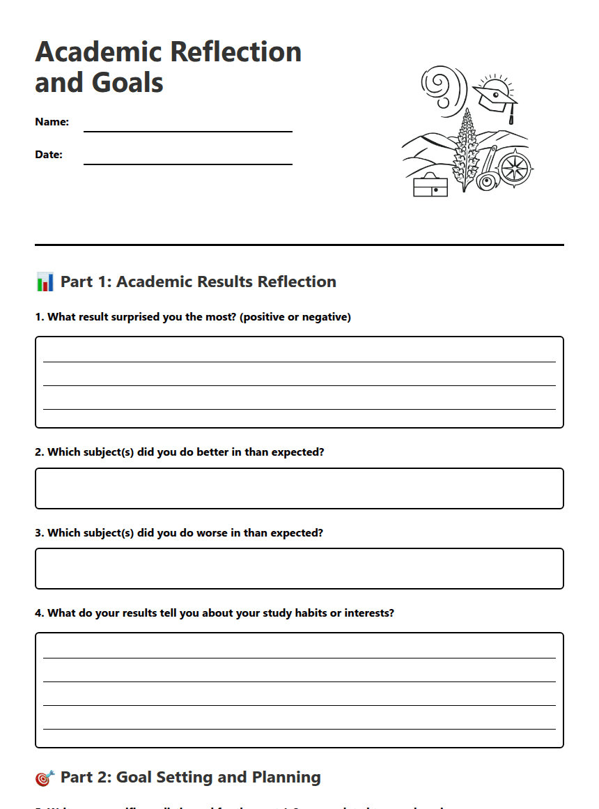 Academic Reflection and Goals worksheet preview