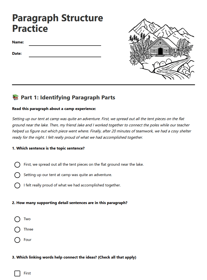 Paragraph Structure Practice worksheet preview