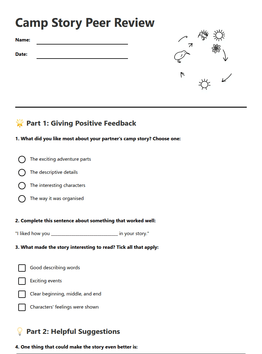 Camp Story Peer Review worksheet preview