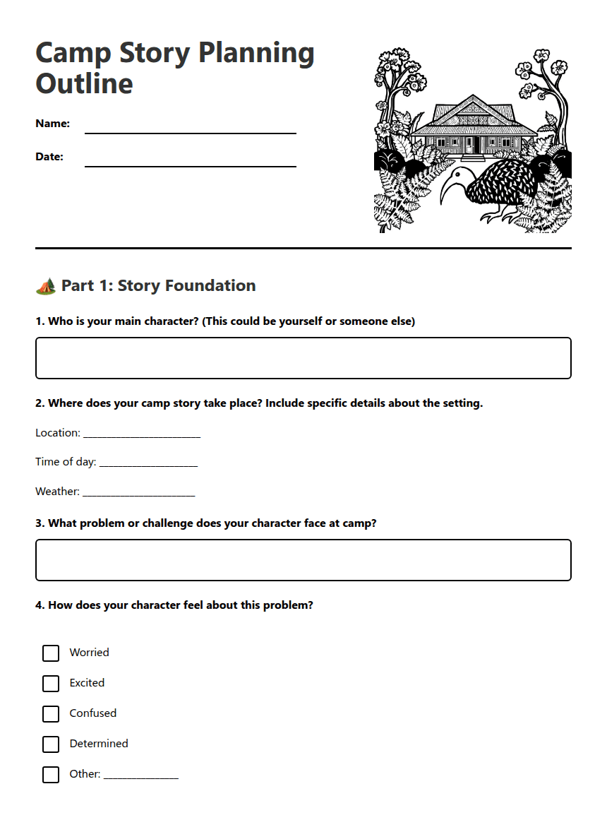 Camp Story Planning Outline worksheet preview