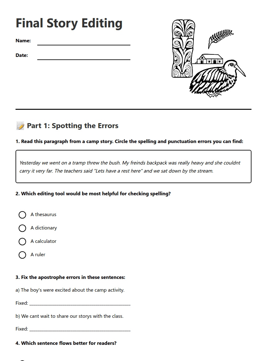 Final Story Editing worksheet preview