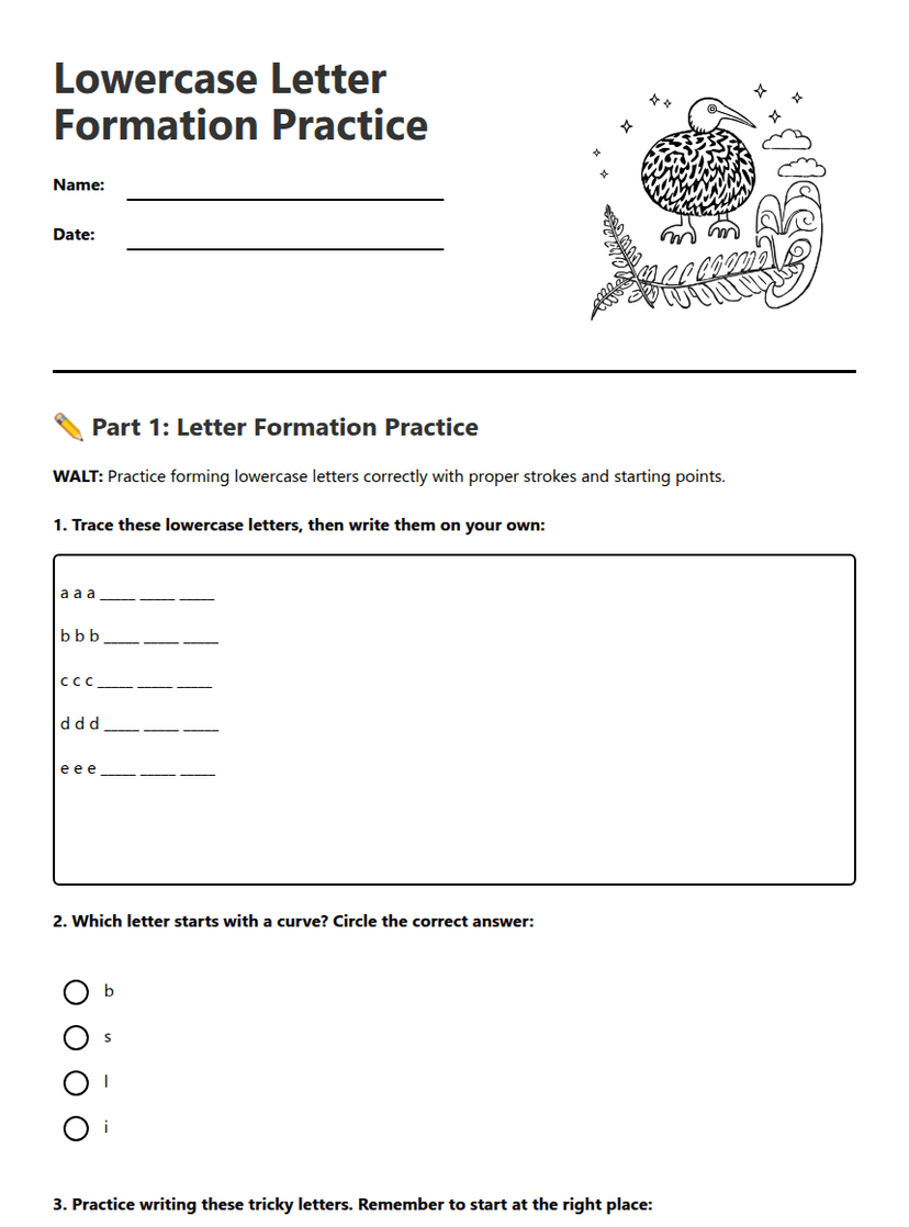 Lowercase Letter Formation Practice