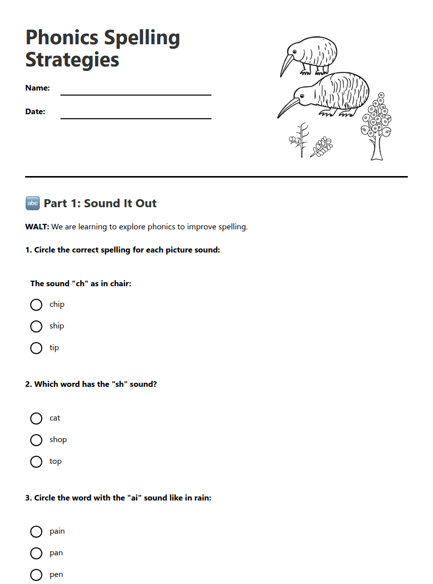Phonics Spelling Strategies worksheet preview