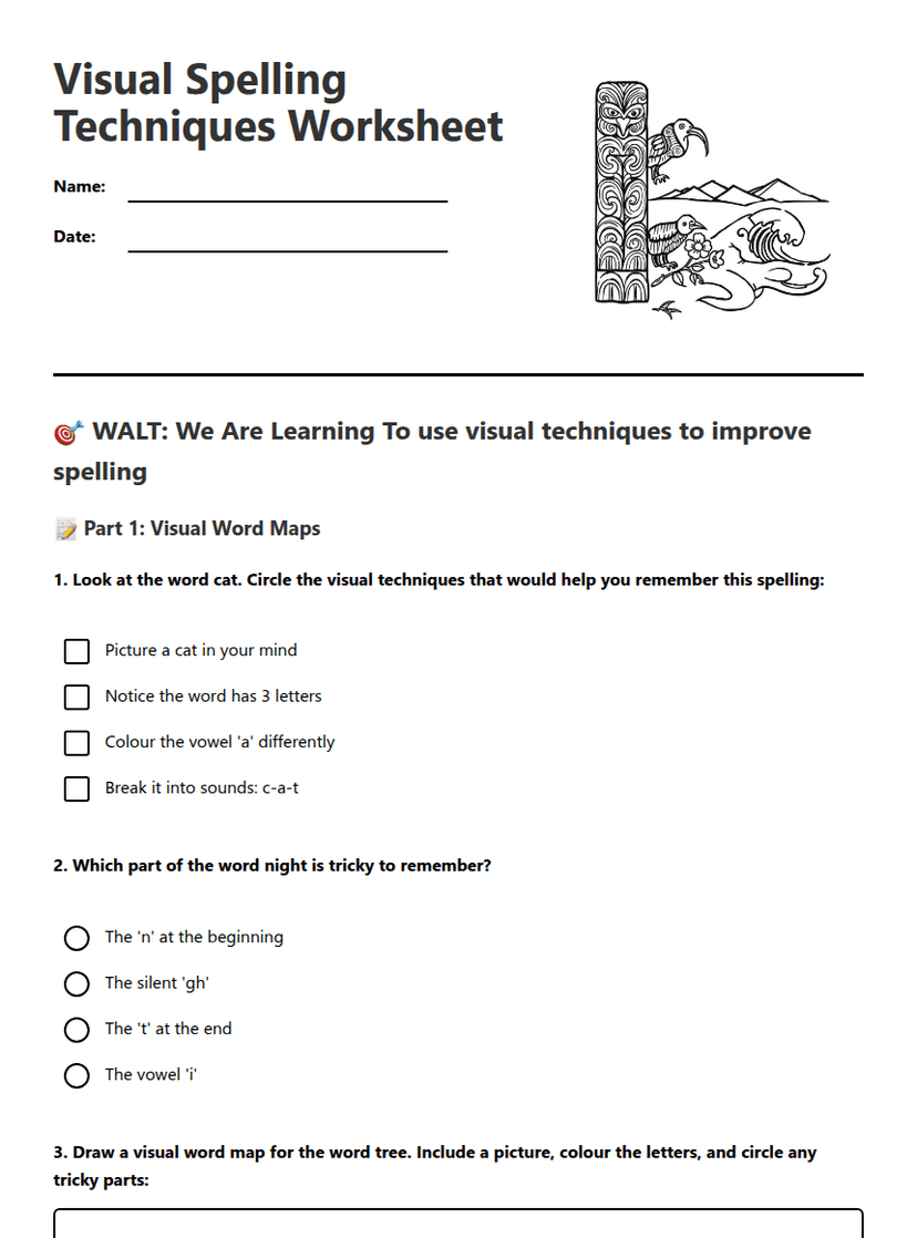Visual Spelling Techniques Worksheet