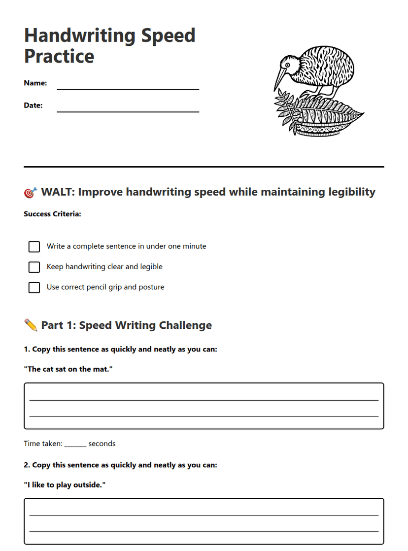 Handwriting Speed Practice