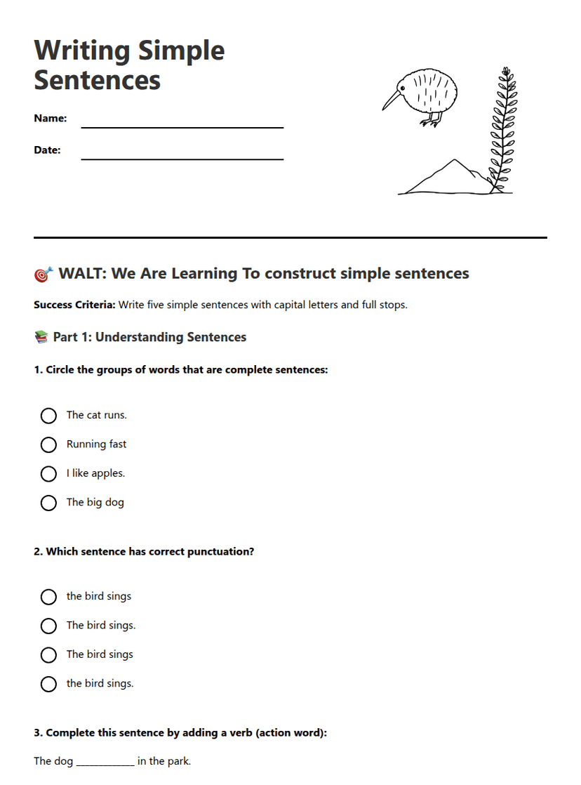 Writing Simple Sentences