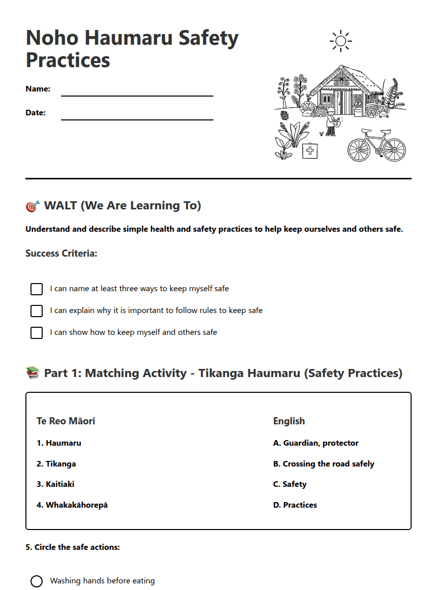 Noho Haumaru Safety Practices worksheet preview