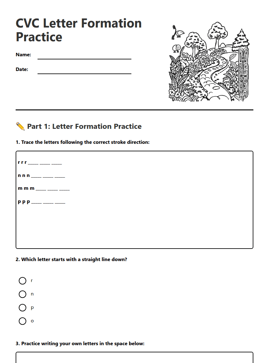 CVC Letter Formation Practice worksheet preview