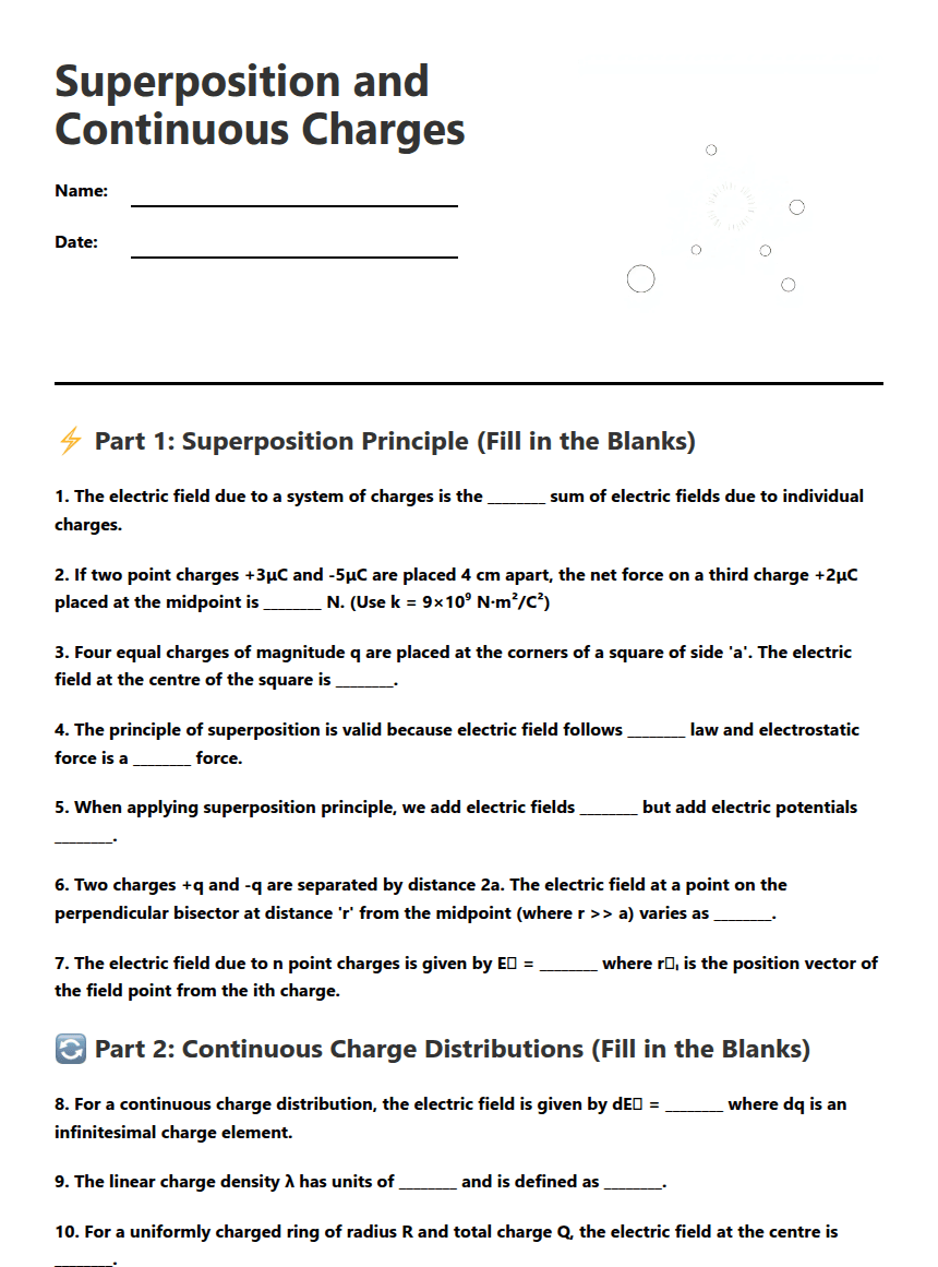 Superposition and Continuous Charges worksheet preview