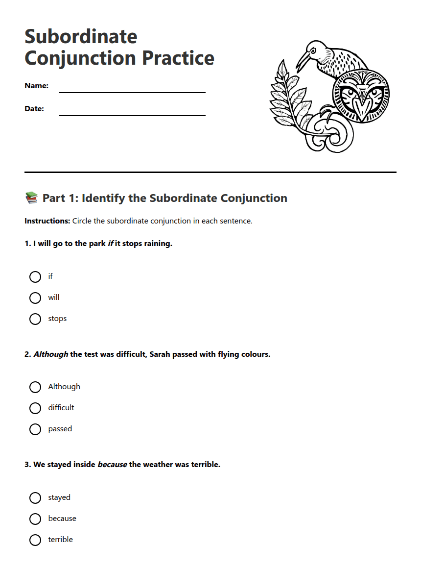 Subordinate Conjunction Practice worksheet preview