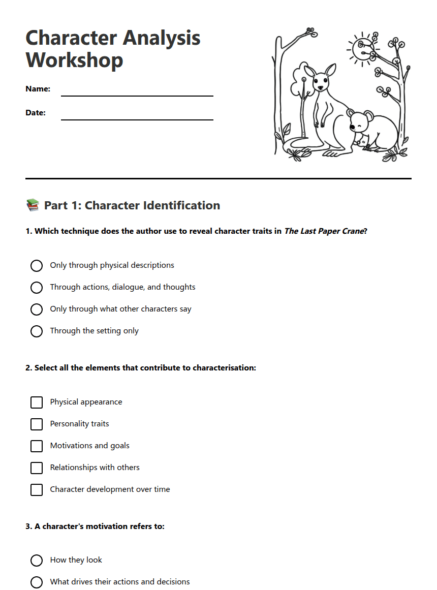 Character Analysis Workshop worksheet preview