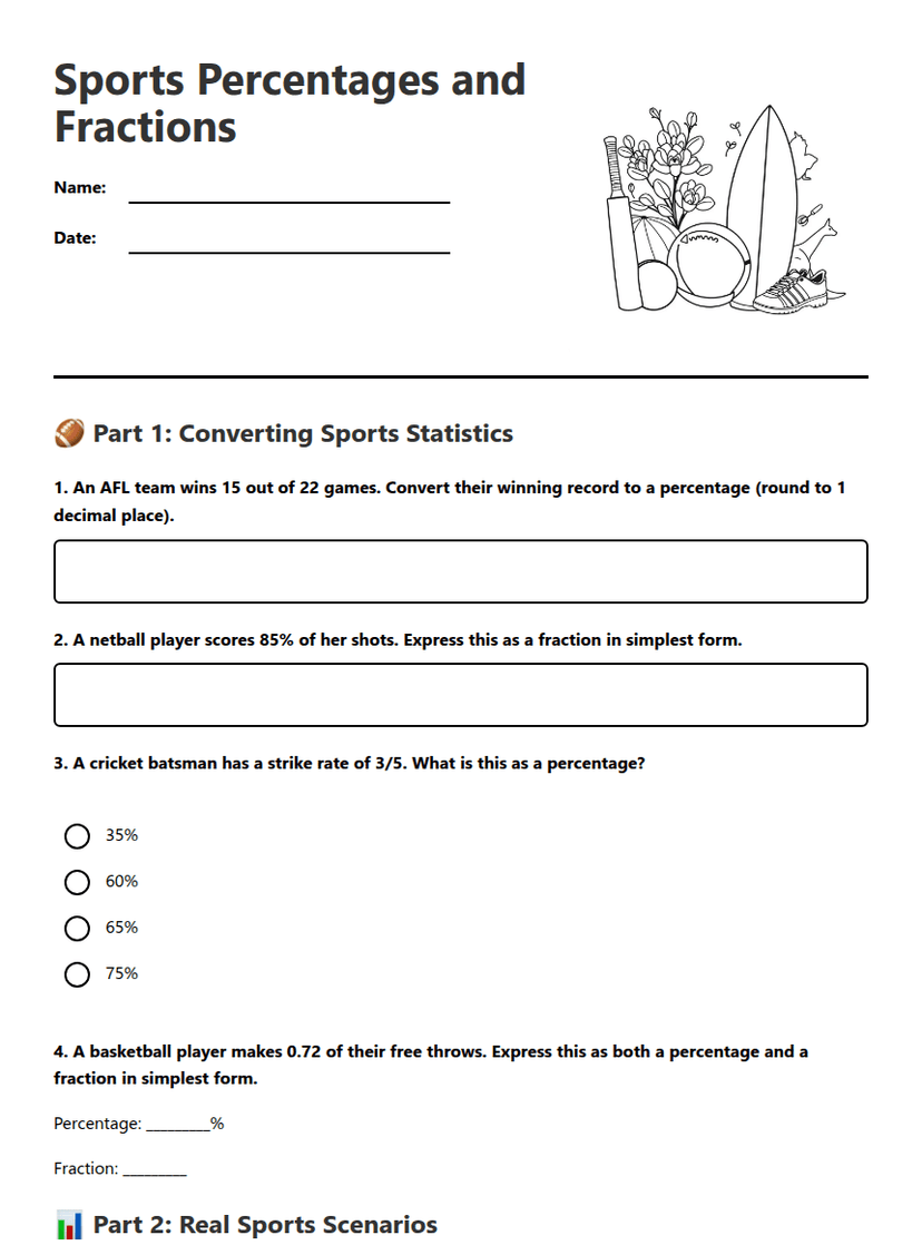 Sports Percentages and Fractions