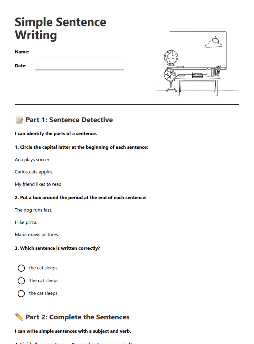 Simple Sentence Writing