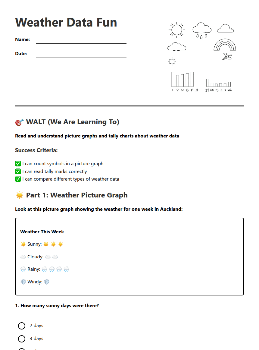 Weather Data Fun worksheet preview