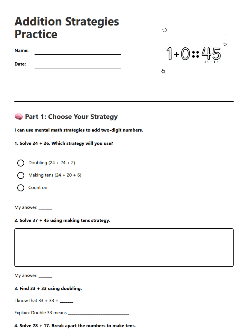 Addition Strategies Practice