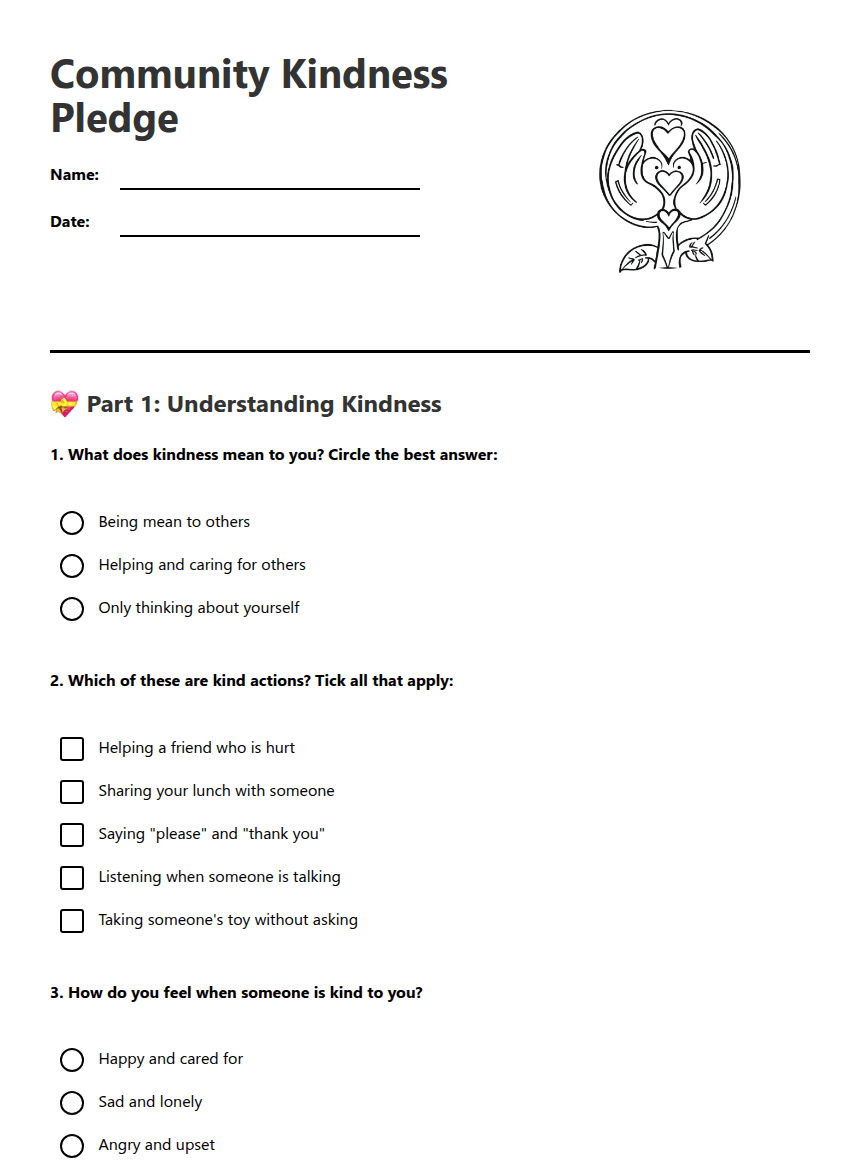 Community Kindness Pledge worksheet preview