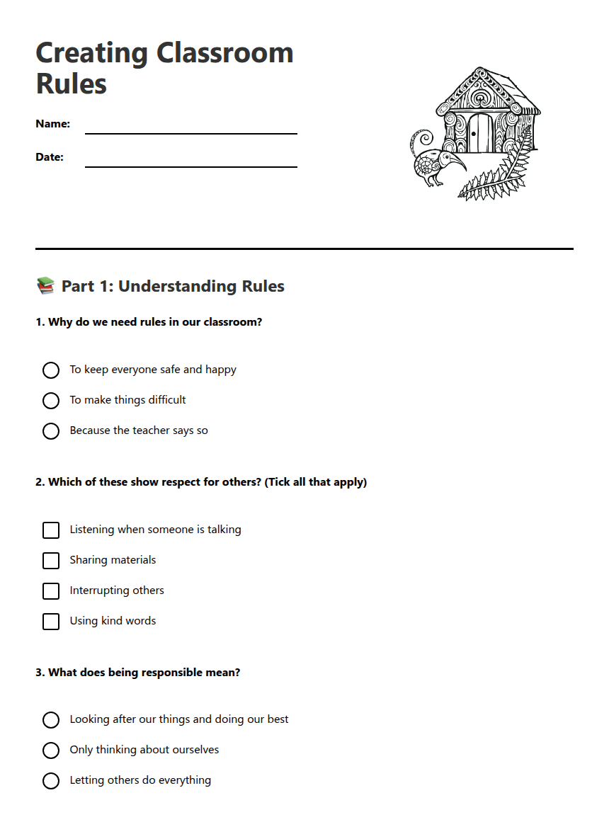 Creating Classroom Rules worksheet preview