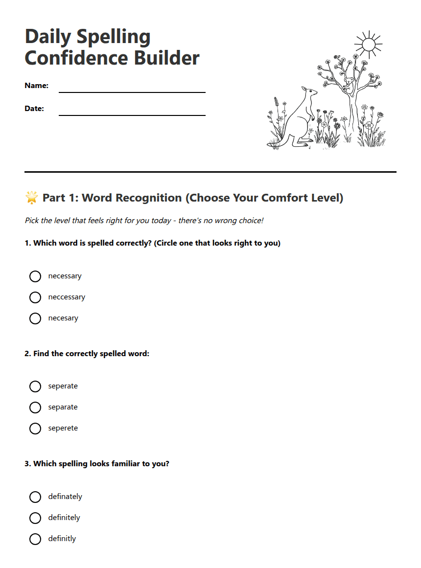 Daily Spelling Confidence Builder worksheet preview