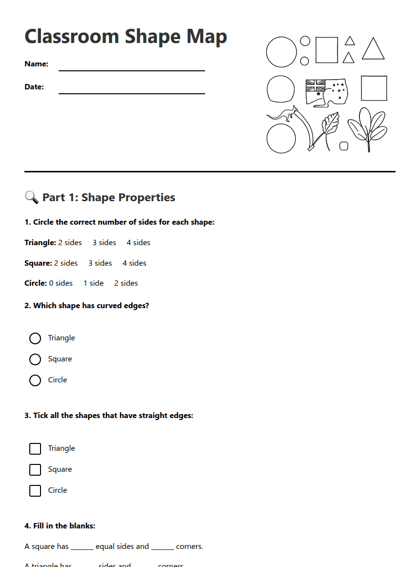 Classroom Shape Map worksheet preview