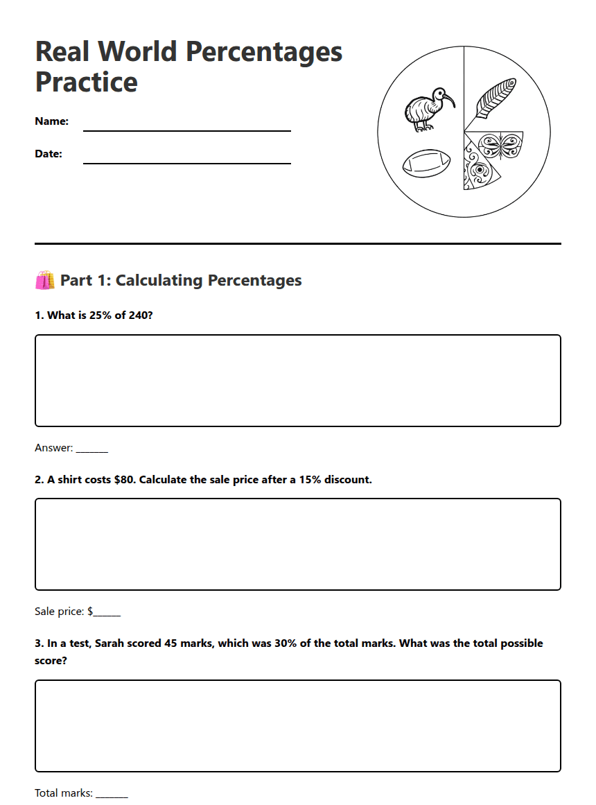 Real World Percentages Practice worksheet preview
