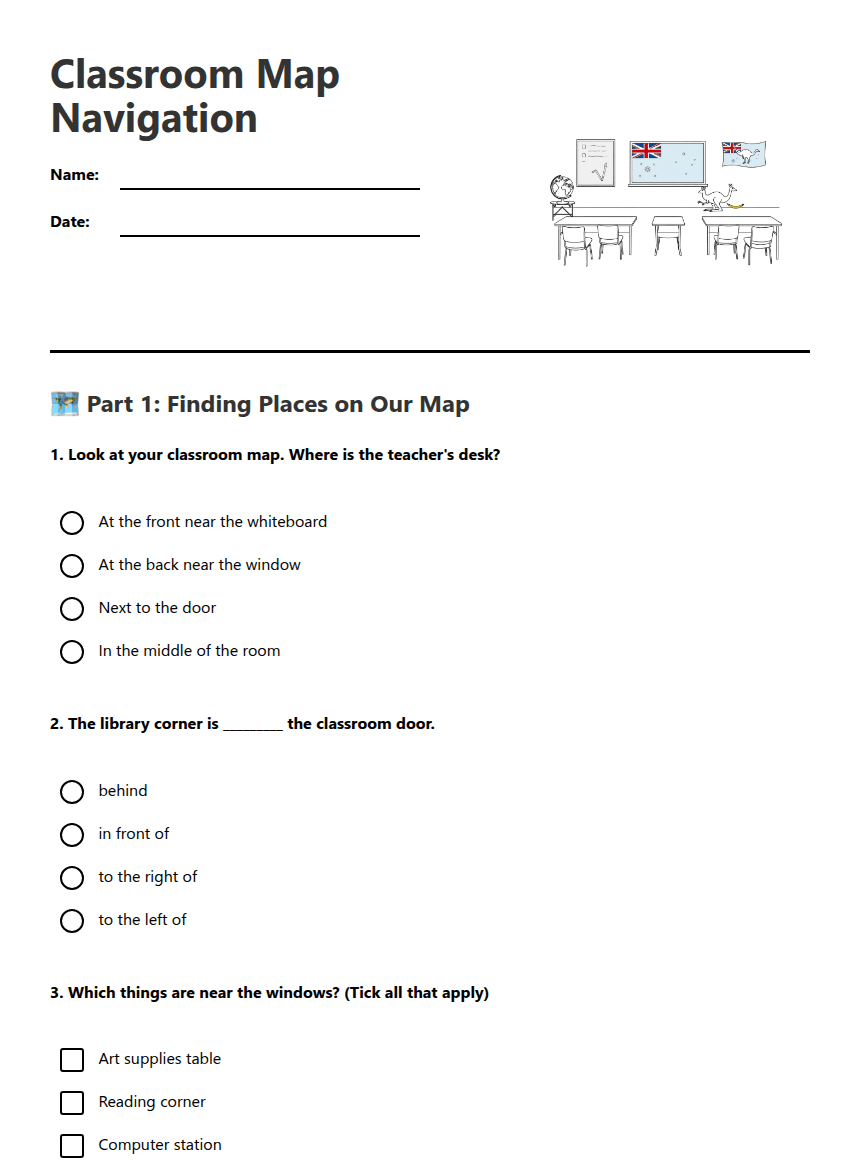 Classroom Map Navigation worksheet preview