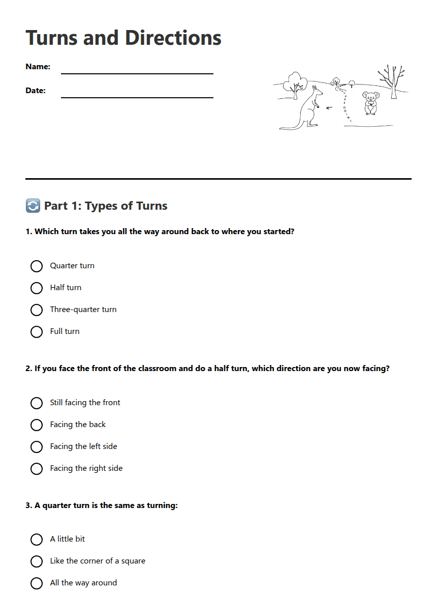 Turns and Directions worksheet preview