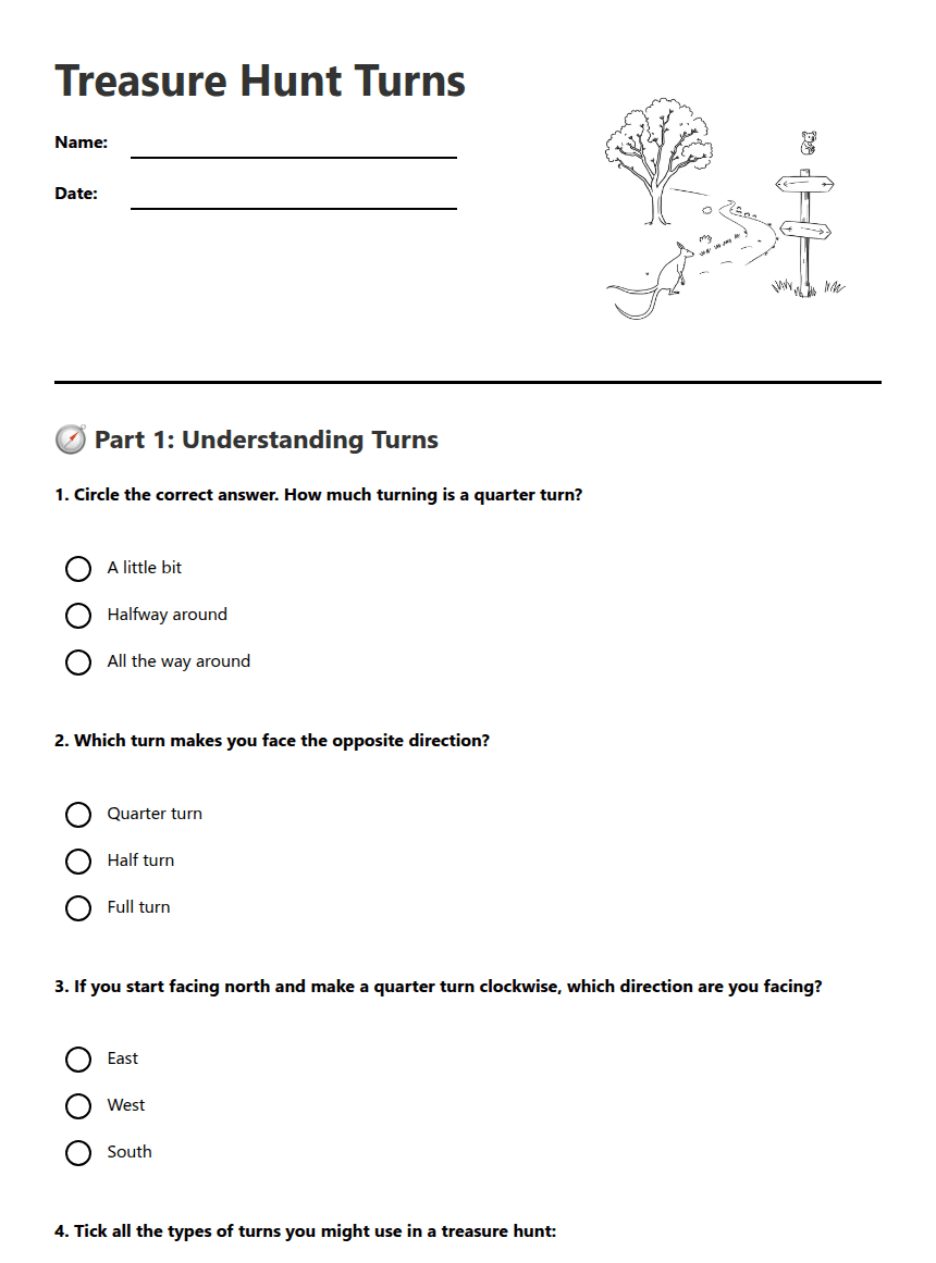 Treasure Hunt Turns worksheet preview
