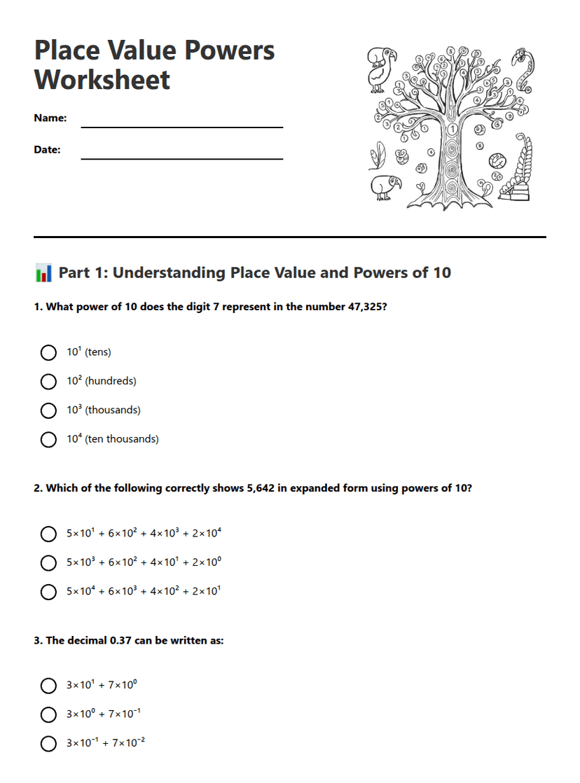 Place Value Powers Worksheet