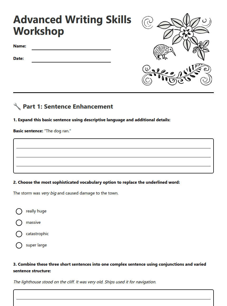 Advanced Writing Skills Workshop worksheet preview