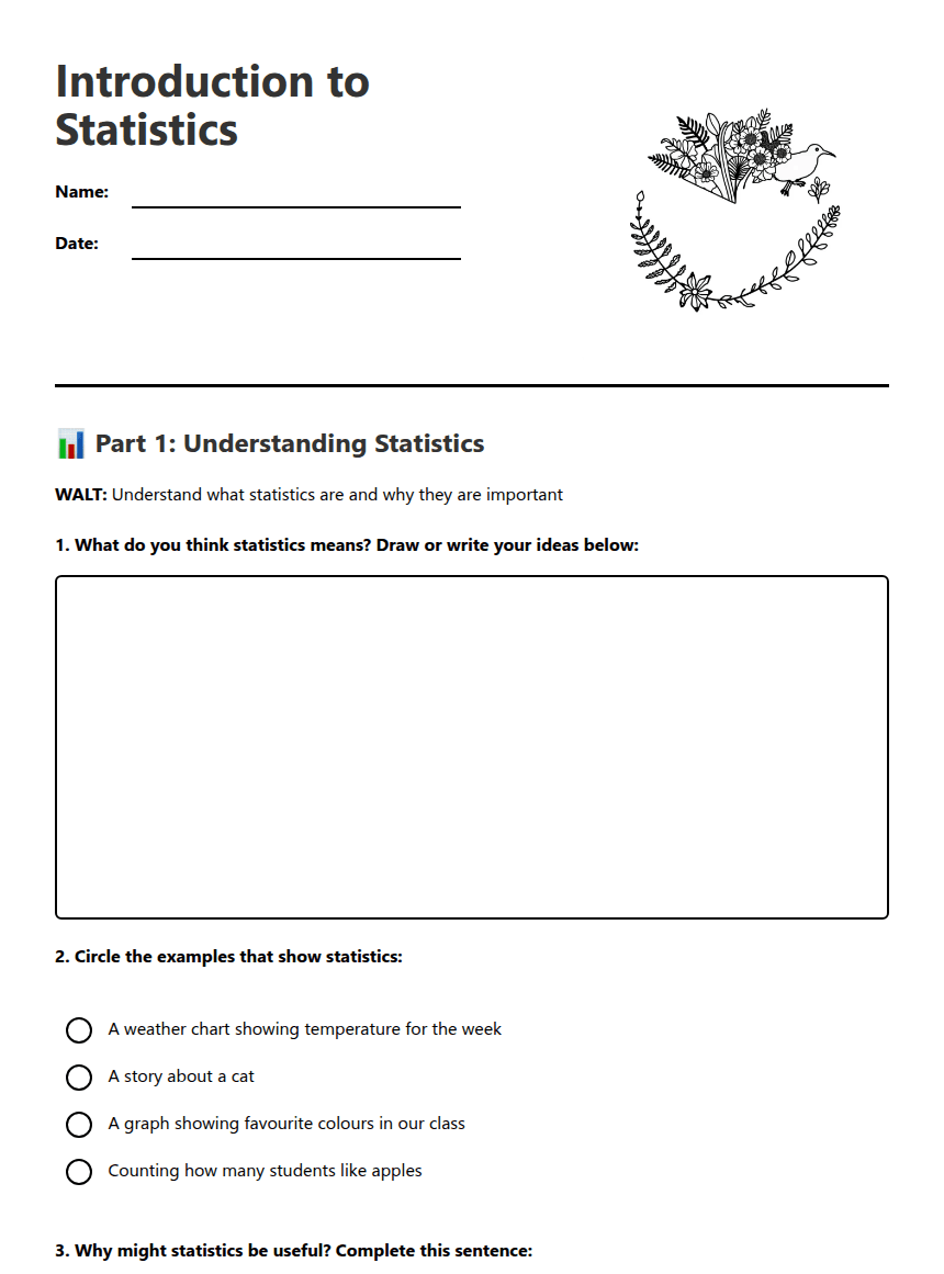 Introduction to Statistics worksheet preview