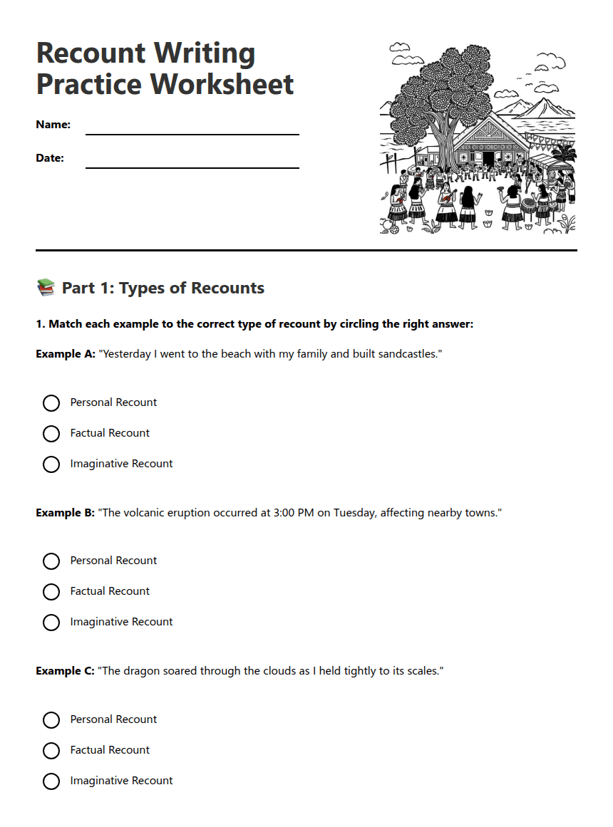 Recount Writing Practice Worksheet worksheet preview