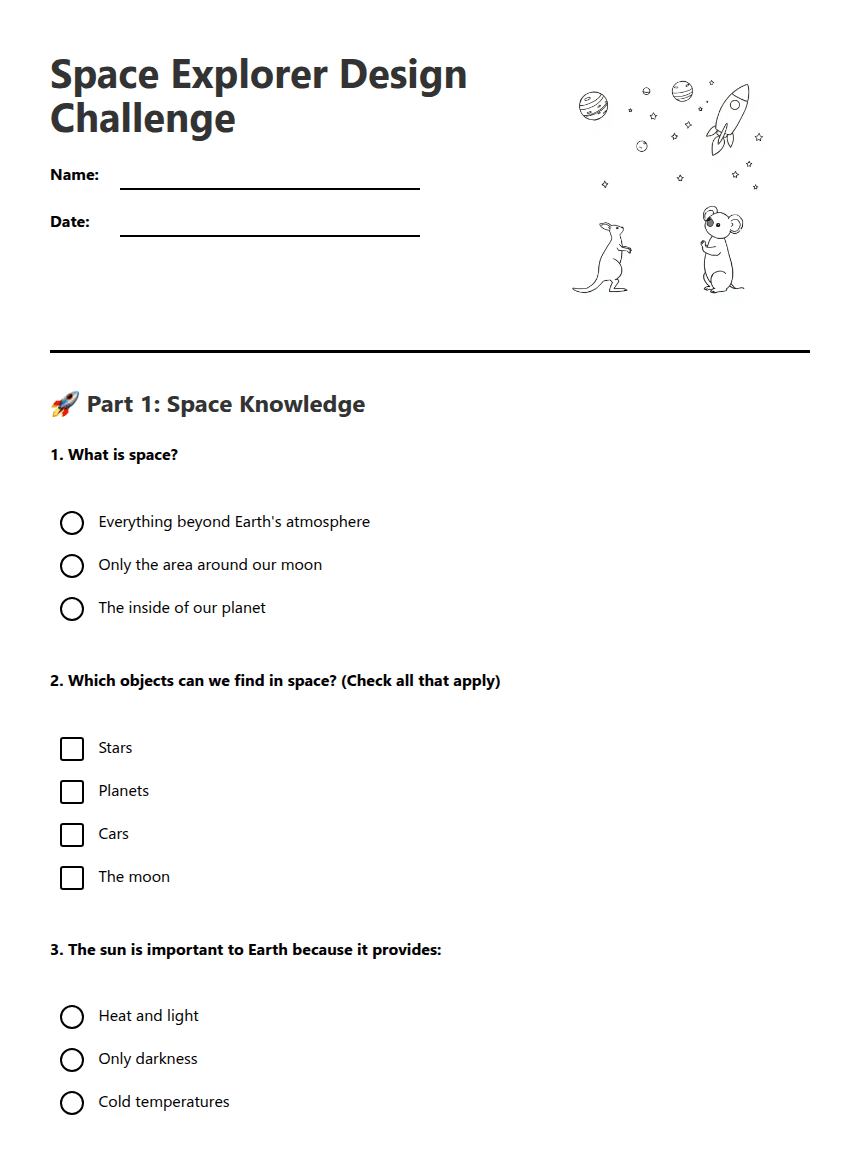 Space Explorer Design Challenge worksheet preview